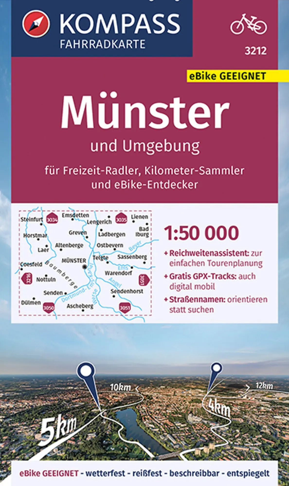 Cover: 9783991214076 | KOMPASS Fahrradkarte 3212 Münster und Umgebung mit Knotenpunkten...