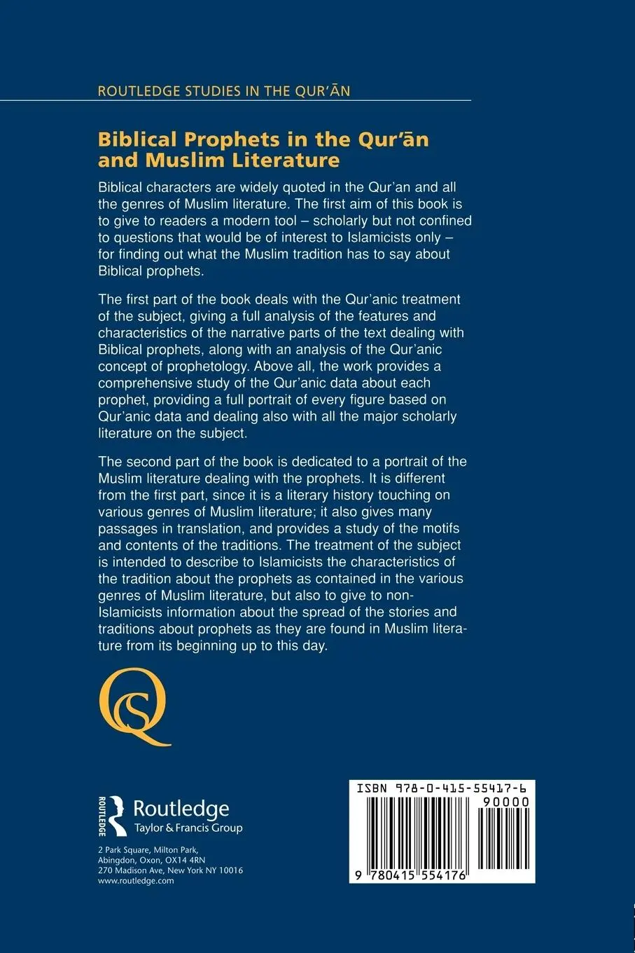 Rückseite: 9780415554176 | Biblical Prophets in the Qur'an and Muslim Literature | Tottoli | Buch