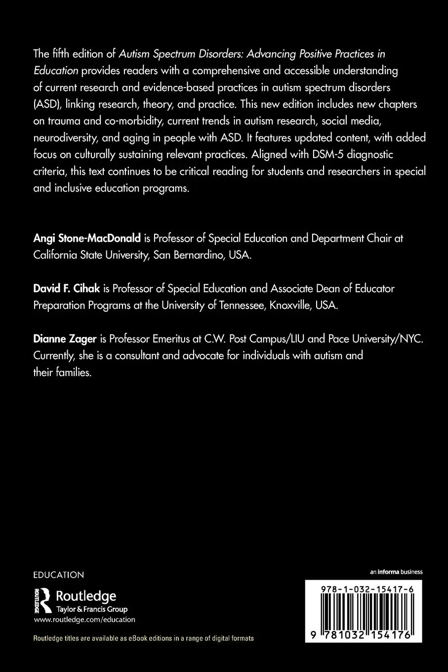 Rückseite: 9781032154176 | Autism Spectrum Disorders | Advancing Positive Practices in Education