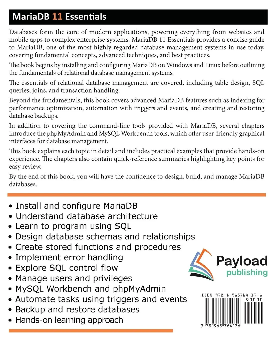 Rückseite: 9781965764176 | MariaDB 11 Essentials | Deploying and Managing Databases with MariaDB