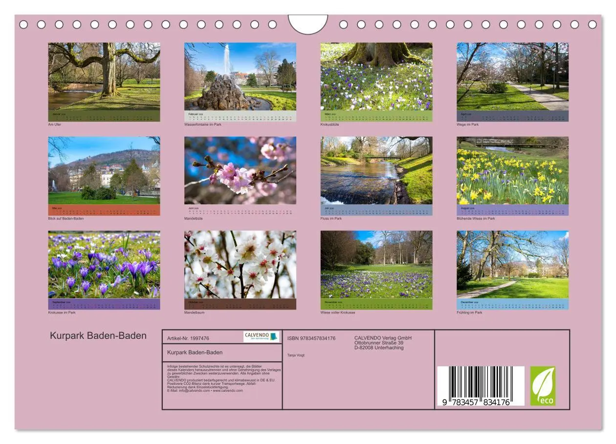 Bild: 9783457834176 | Kurpark Baden-Baden (Wandkalender 2026 DIN A4 quer), CALVENDO...