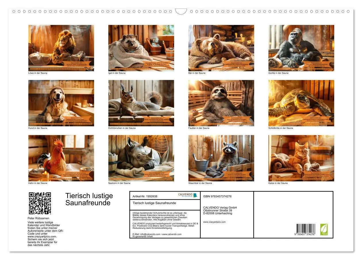 Bild: 9783457374276 | Tierisch lustige Saunafreunde (Wandkalender 2026 DIN A2 quer),...