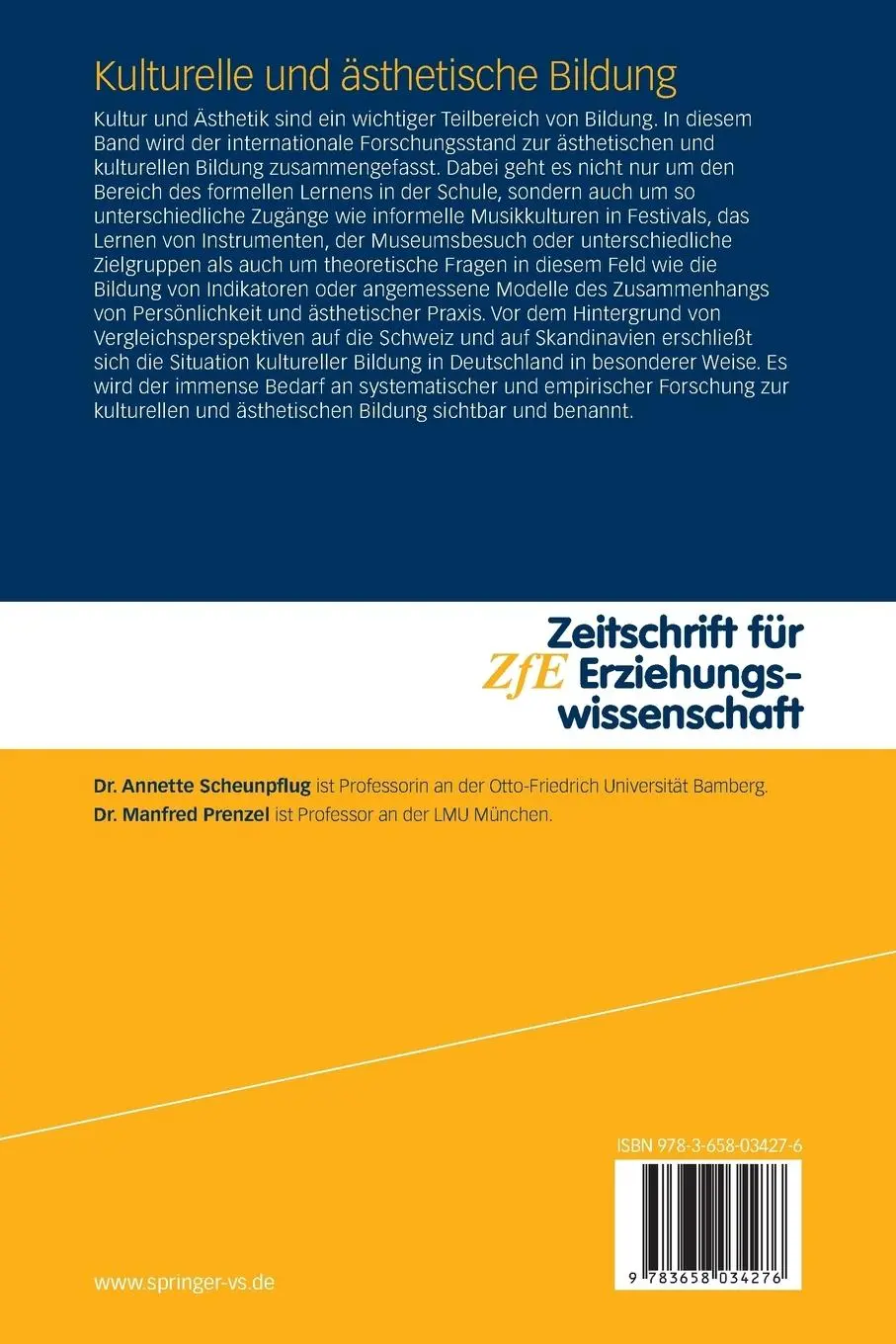 Rückseite: 9783658034276 | Kulturelle und ästhetische Bildung | Manfred Prenzel (u. a.) | Buch
