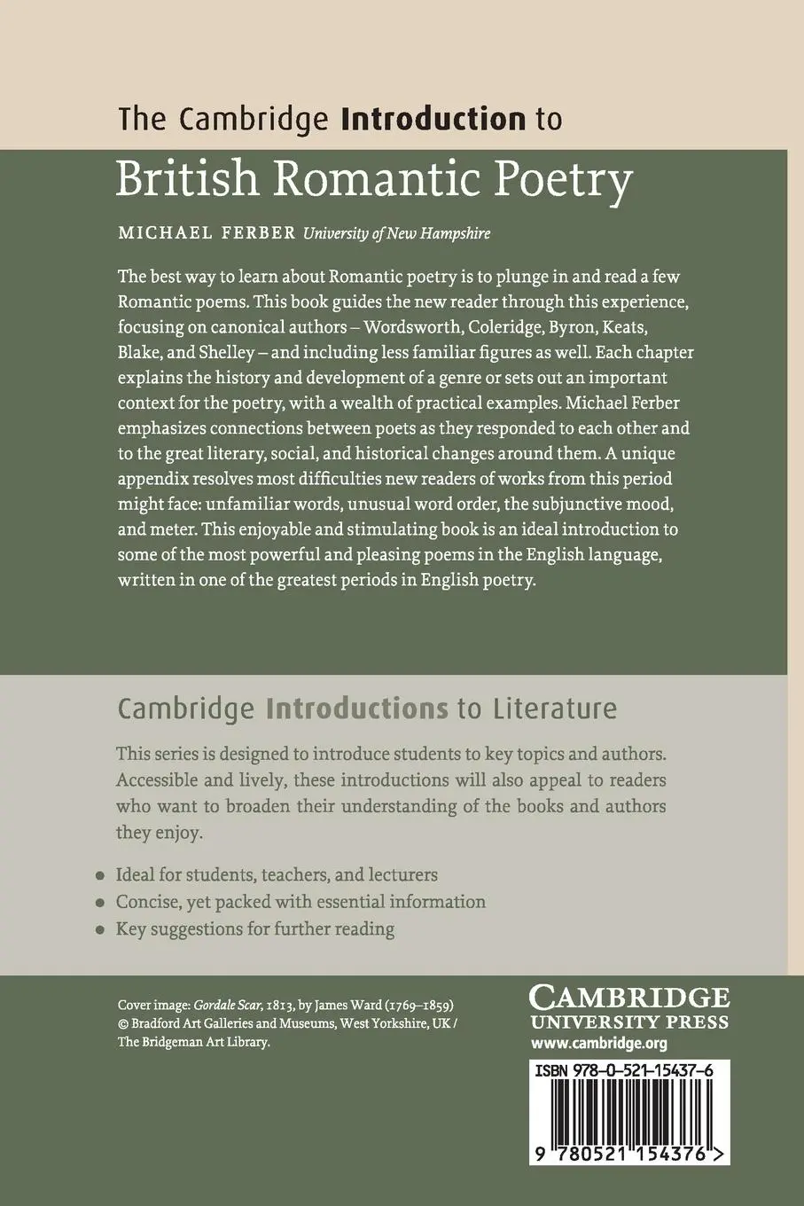 Rückseite: 9780521154376 | The Cambridge Introduction to British Romantic Poetry | Michael Ferber