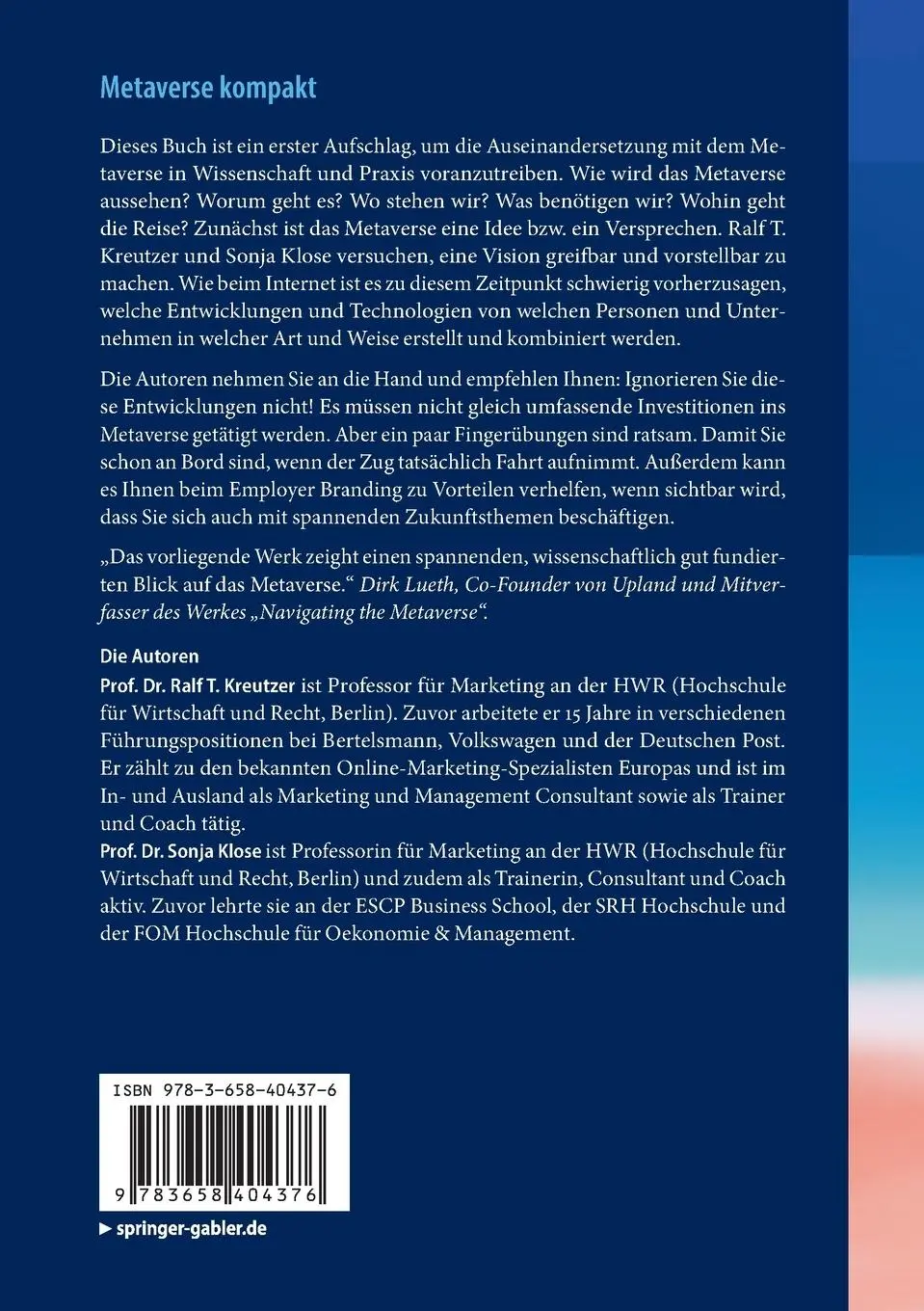 Rückseite: 9783658404376 | Metaverse kompakt | Begriffe, Konzepte, Handlungsoptionen | Buch | xx