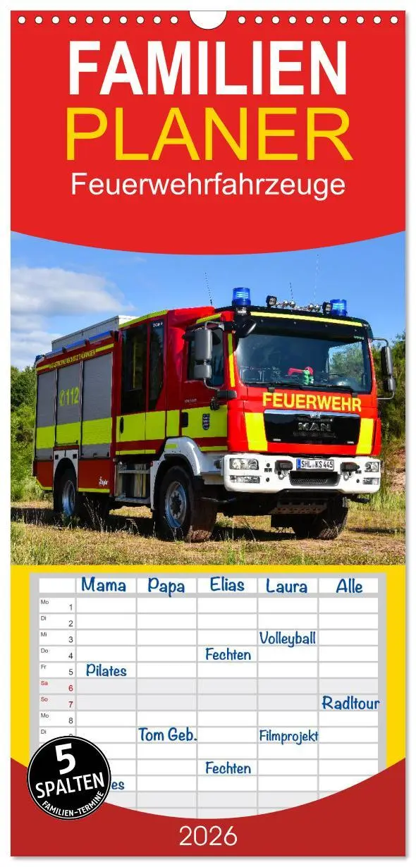 Cover: 9783516514476 | Familienplaner 2026 - Feuerwehrfahrzeuge mit 5 Spalten...