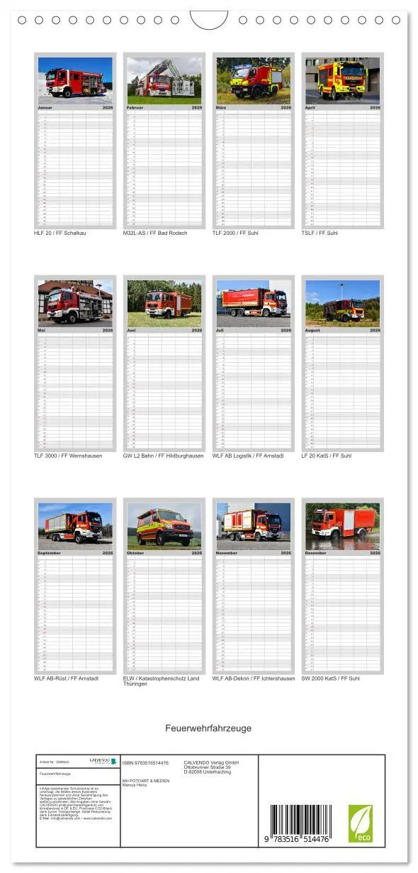 Bild: 9783516514476 | Familienplaner 2026 - Feuerwehrfahrzeuge mit 5 Spalten...