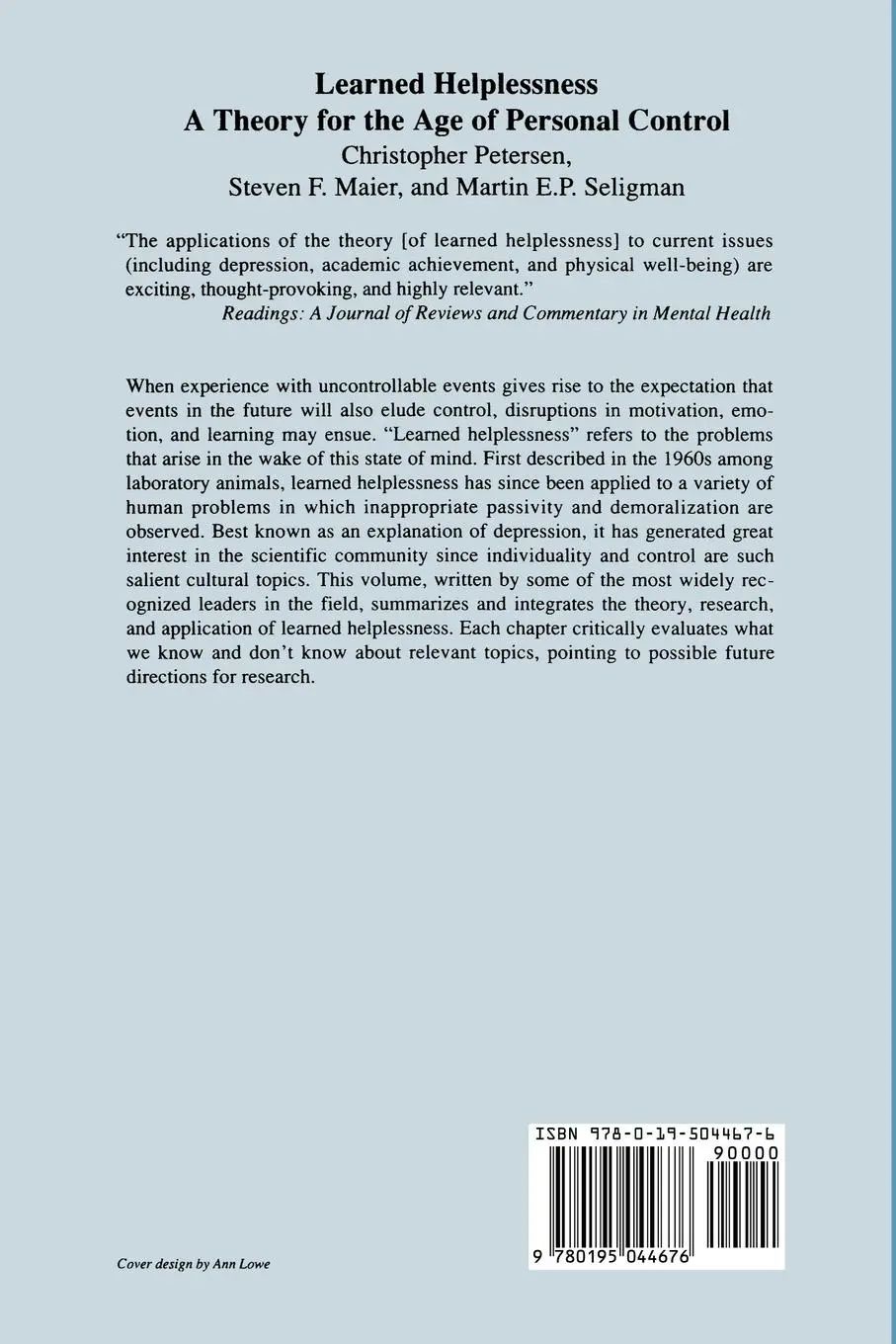 Rückseite: 9780195044676 | Learned Helplessness | A Theory for the Age of Personal Control | Buch