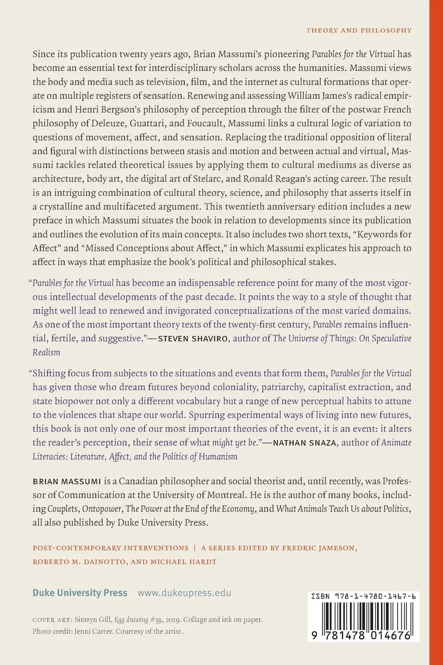 Rückseite: 9781478014676 | Parables for the Virtual | Movement, Affect, Sensation | Brian Massumi