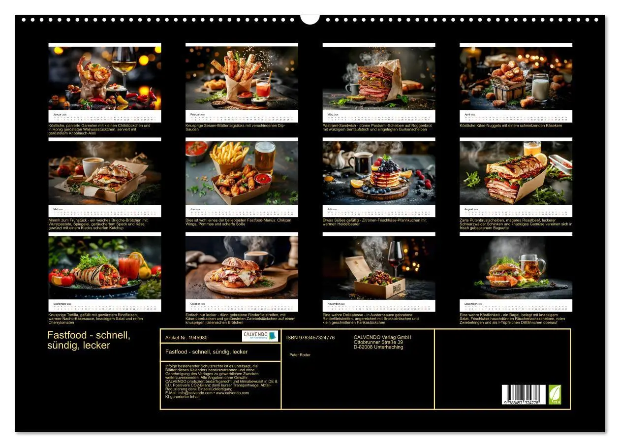 Bild: 9783457324776 | Fastfood - schnell, sündig, lecker (Wandkalender 2026 DIN A2 quer),...