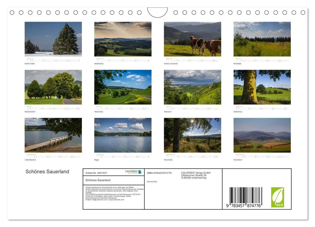 Bild: 9783457874776 | Schönes Sauerland (Wandkalender 2026 DIN A4 quer), CALVENDO...