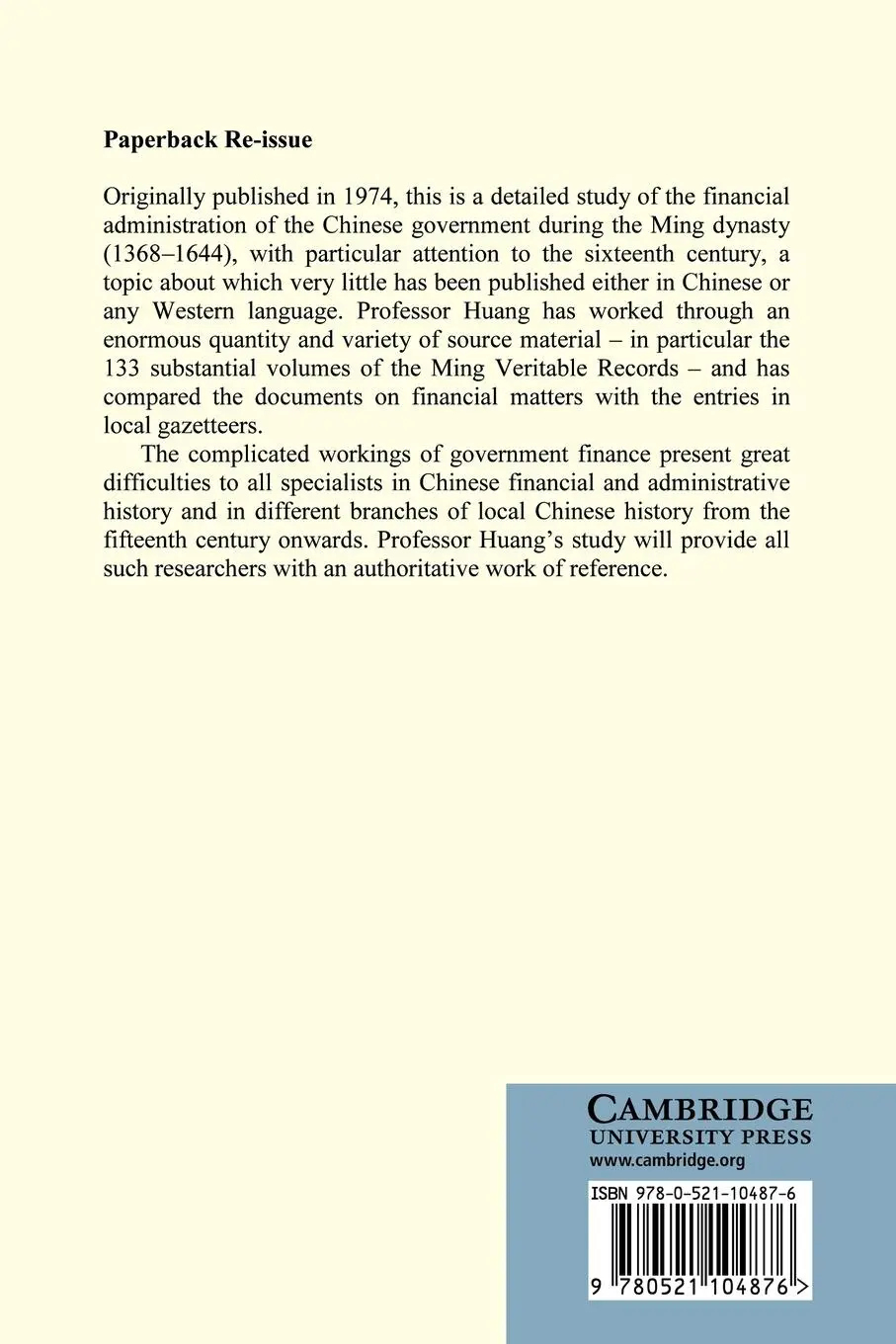 Rückseite: 9780521104876 | Taxation and Governmental Finance in Sixteenth-Century Ming China