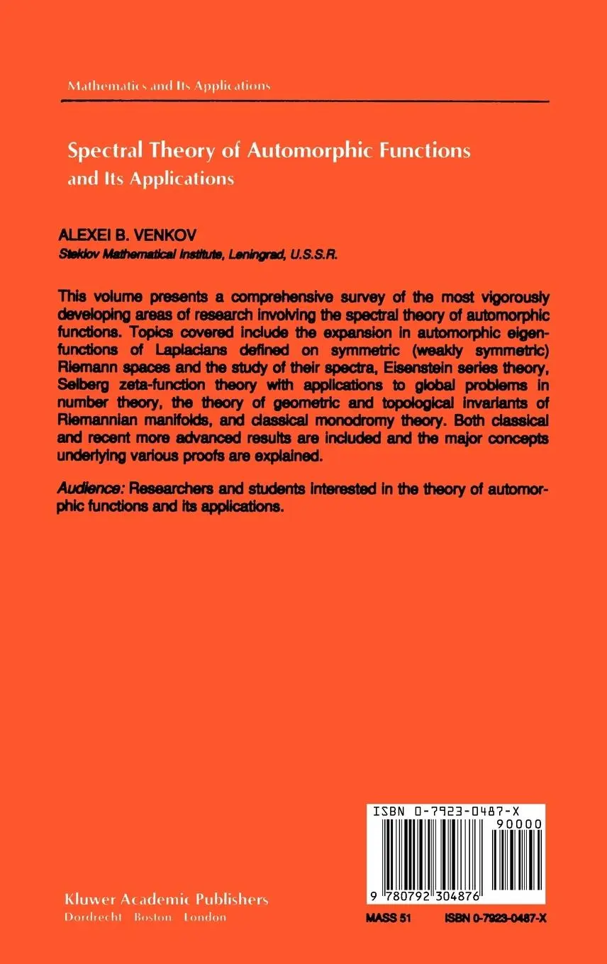 Rückseite: 9780792304876 | Spectral Theory of Automorphic Functions | and Its Applications | Buch
