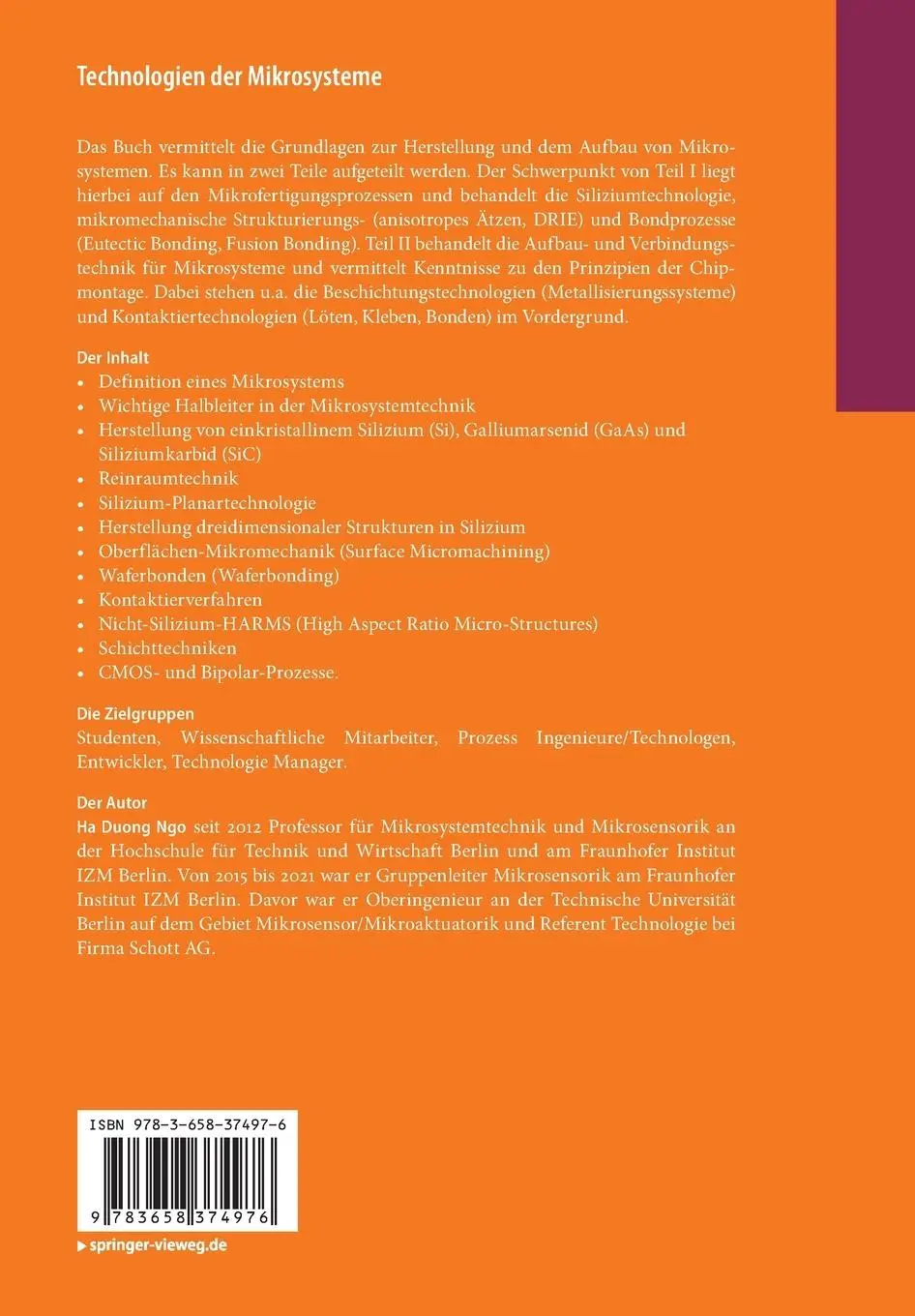 Rückseite: 9783658374976 | Technologien der Mikrosysteme | Ha Duong Ngo | Taschenbuch | Paperback