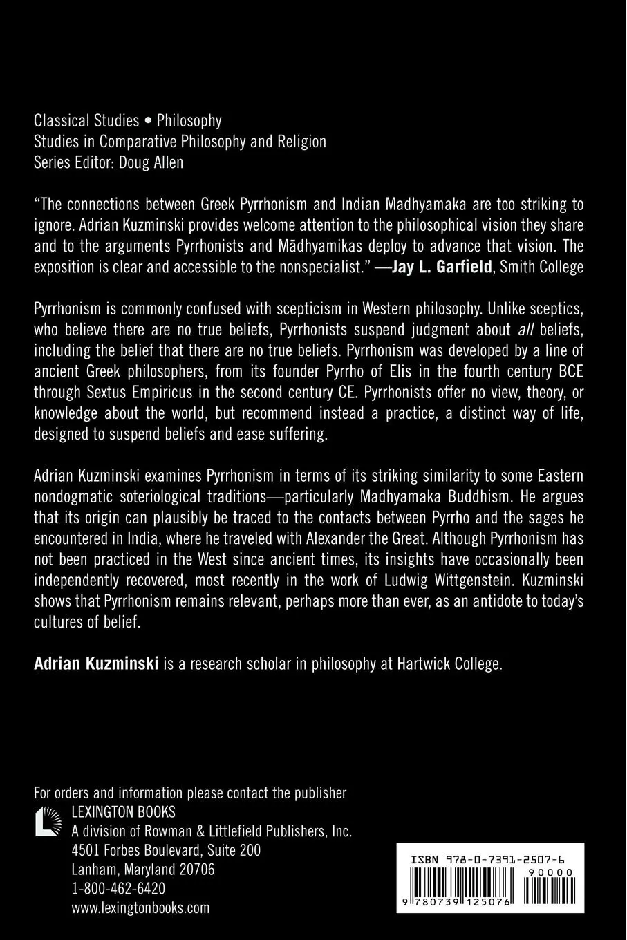 Rückseite: 9780739125076 | Pyrrhonism | How the Ancient Greeks Reinvented Buddhism | Kuzminski