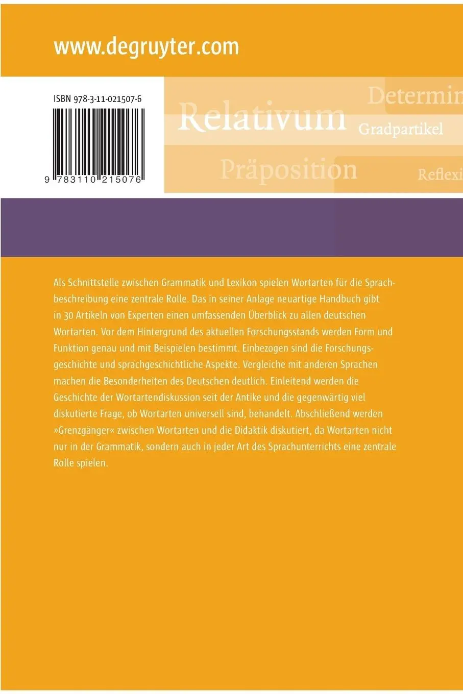 Rückseite: 9783110215076 | Handbuch der deutschen Wortarten | Ludger Hoffmann | Taschenbuch | VI