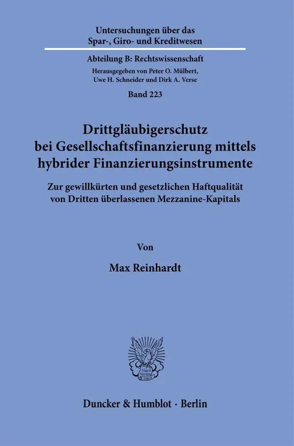 Cover: 9783428185276 | Drittgläubigerschutz bei Gesellschaftsfinanzierung mittels hybrider...
