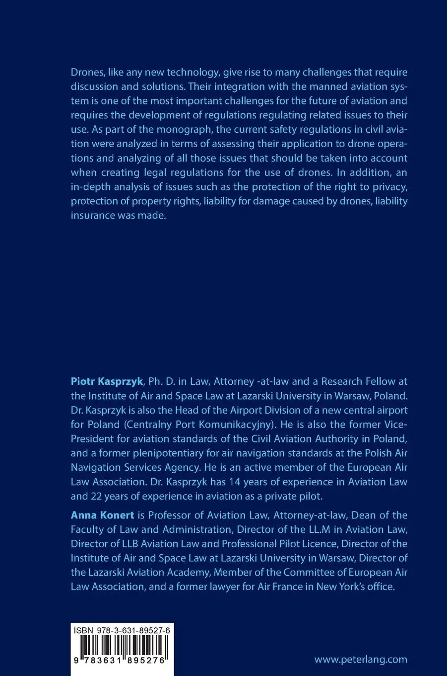 Rückseite: 9783631895276 | Drones - Future of Aviation Law? | Piotr Kasprzyk (u. a.) | Buch