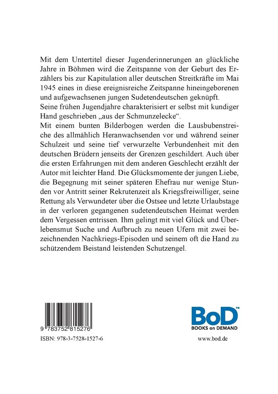 Rückseite: 9783752815276 | Komotauer Lausbub oder Glückskind | Glückliche Jugendjahre in Böhmen