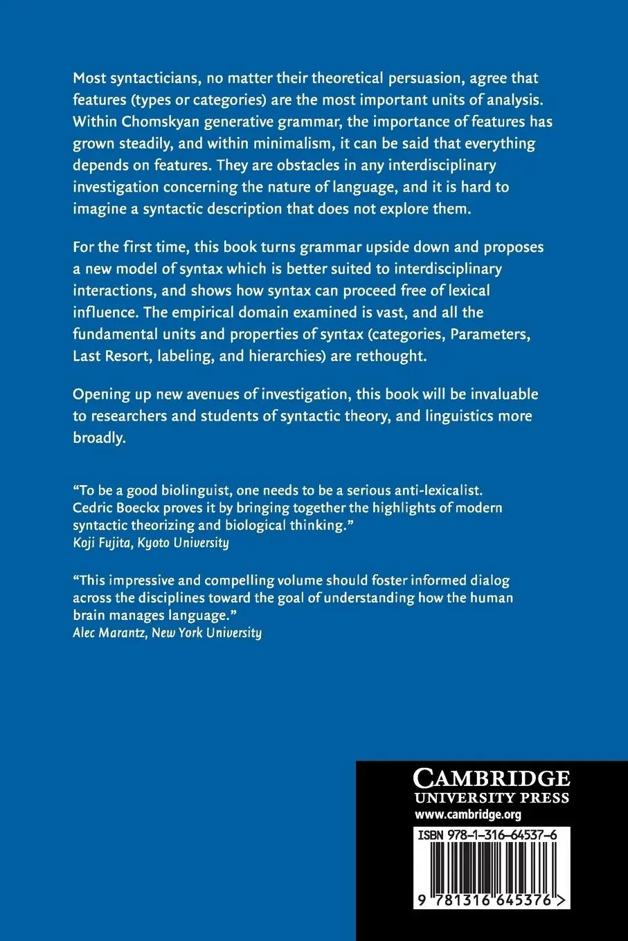 Rückseite: 9781316645376 | Elementary Syntactic Structures | Cedric Boeckx | Taschenbuch | 2019