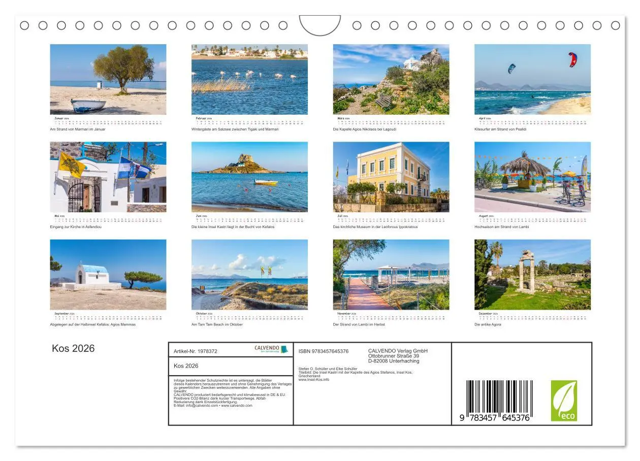 Bild: 9783457645376 | Kos 2026 (Wandkalender 2026 DIN A4 quer), CALVENDO Monatskalender