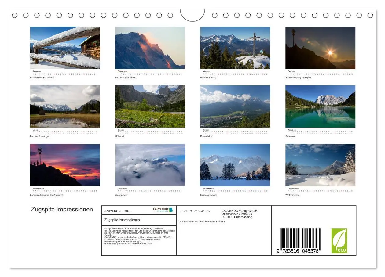 Bild: 9783516045376 | Zugspitz-Impressionen (Wandkalender 2026 DIN A4 quer), CALVENDO...