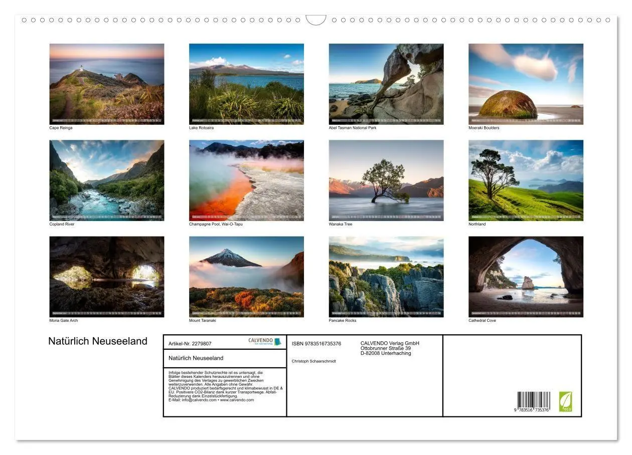 Bild: 9783516735376 | Natürlich Neuseeland (Wandkalender 2026 DIN A2 quer), CALVENDO...
