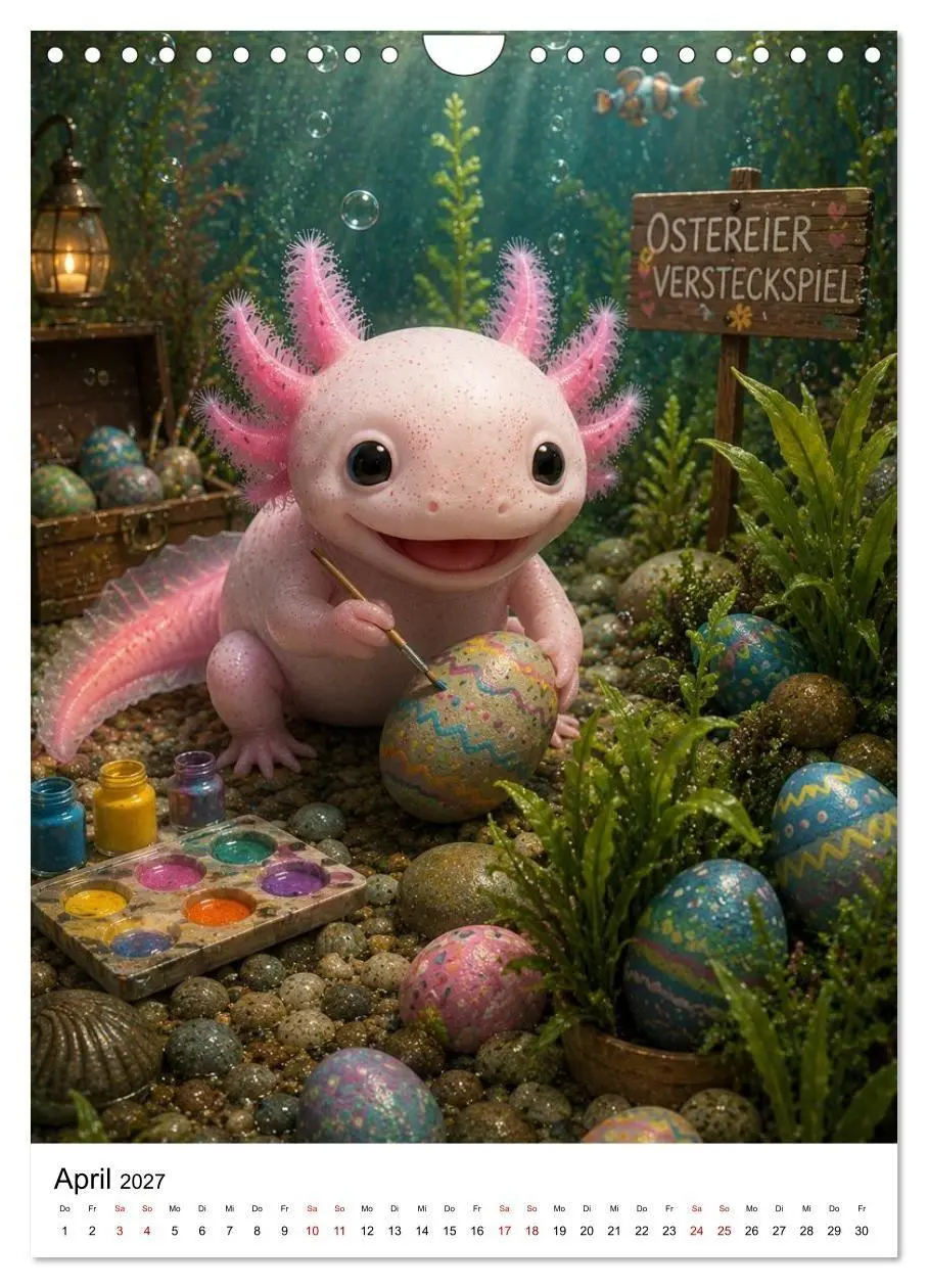 Bild: 9783594405376 | Axolotl durchs ganze Jahr (Wandkalender 2027 DIN A4 hoch), CALVENDO...