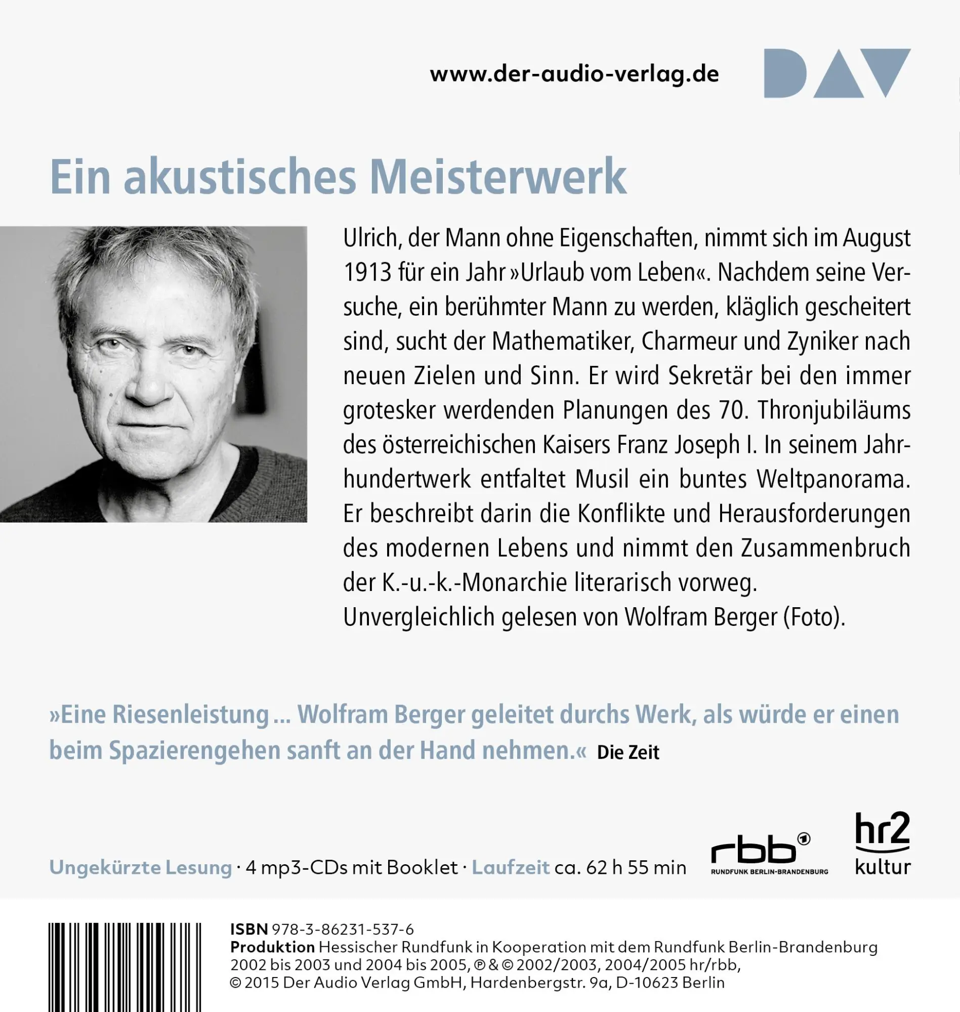 Rückseite: 9783862315376 | Der Mann ohne Eigenschaften | Ungekürzte Lesung mit Wolfram Berger