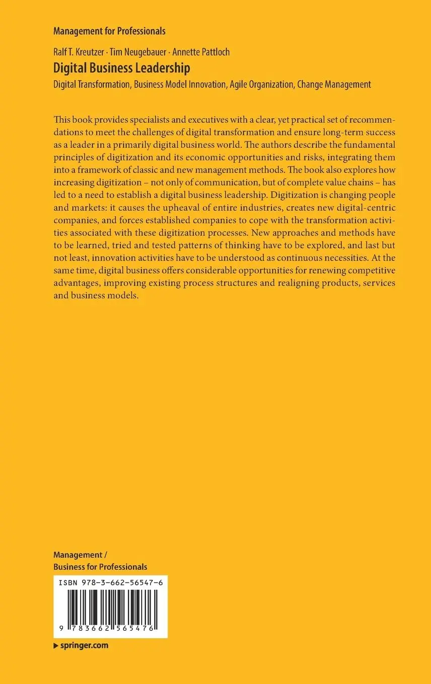 Rückseite: 9783662565476 | Digital Business Leadership | Ralf T. Kreutzer (u. a.) | Buch | xii