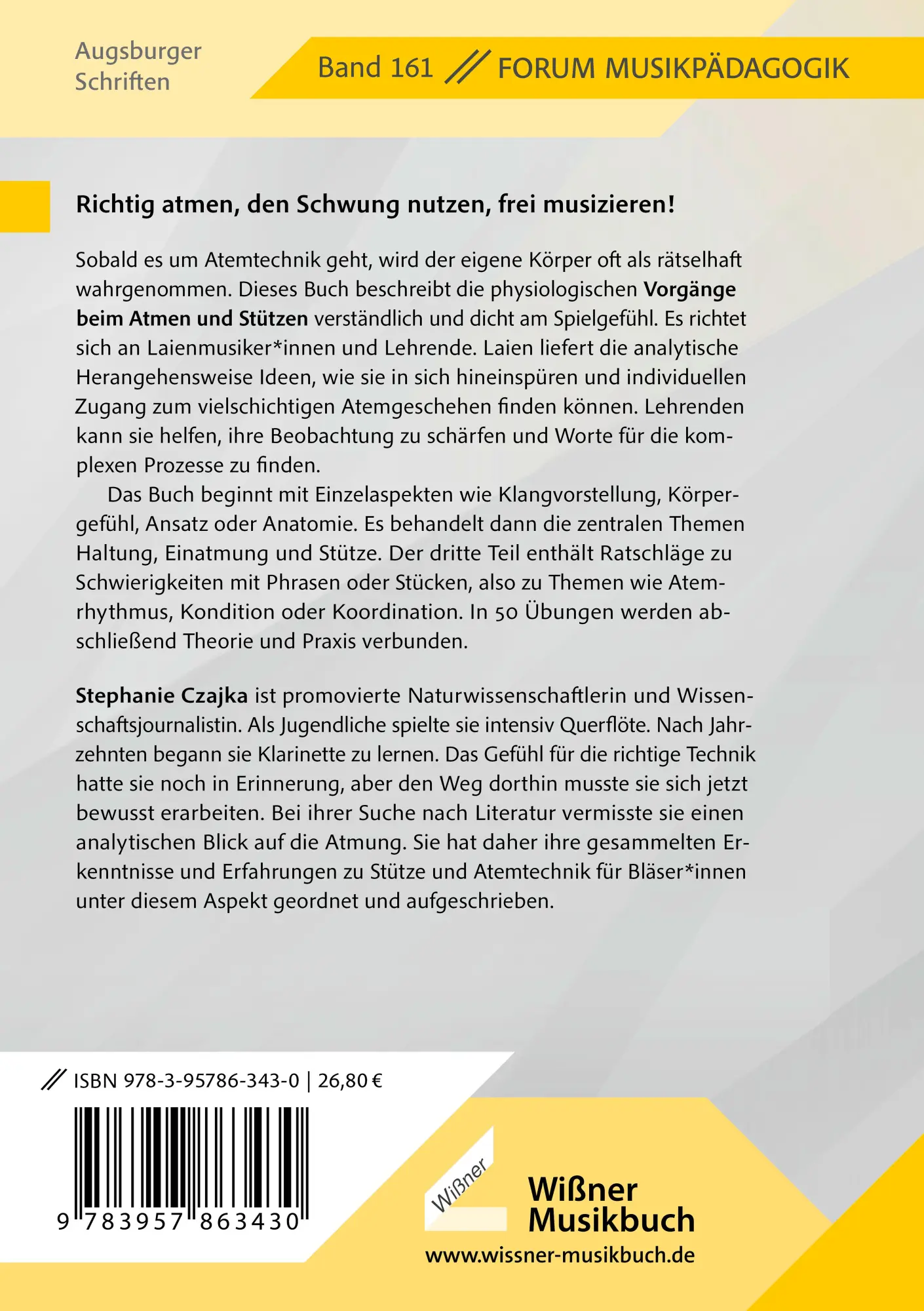 Rückseite: 9783990945476 | Atemtechnik | Orientierung für Bläser | Stephanie Czajka | Taschenbuch