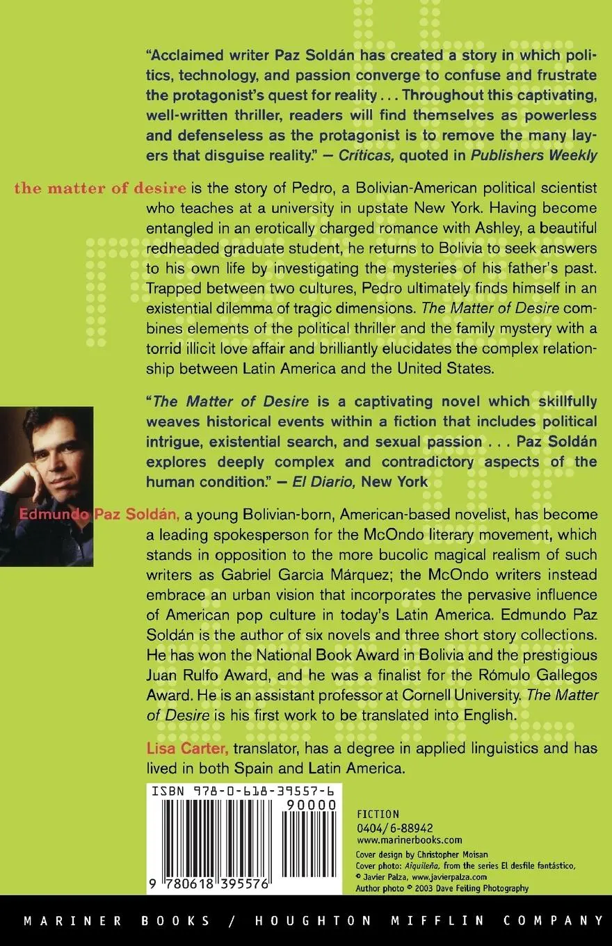 Rückseite: 9780618395576 | The Matter of Desire | Edmundo Paz Soldan | Taschenbuch | Englisch