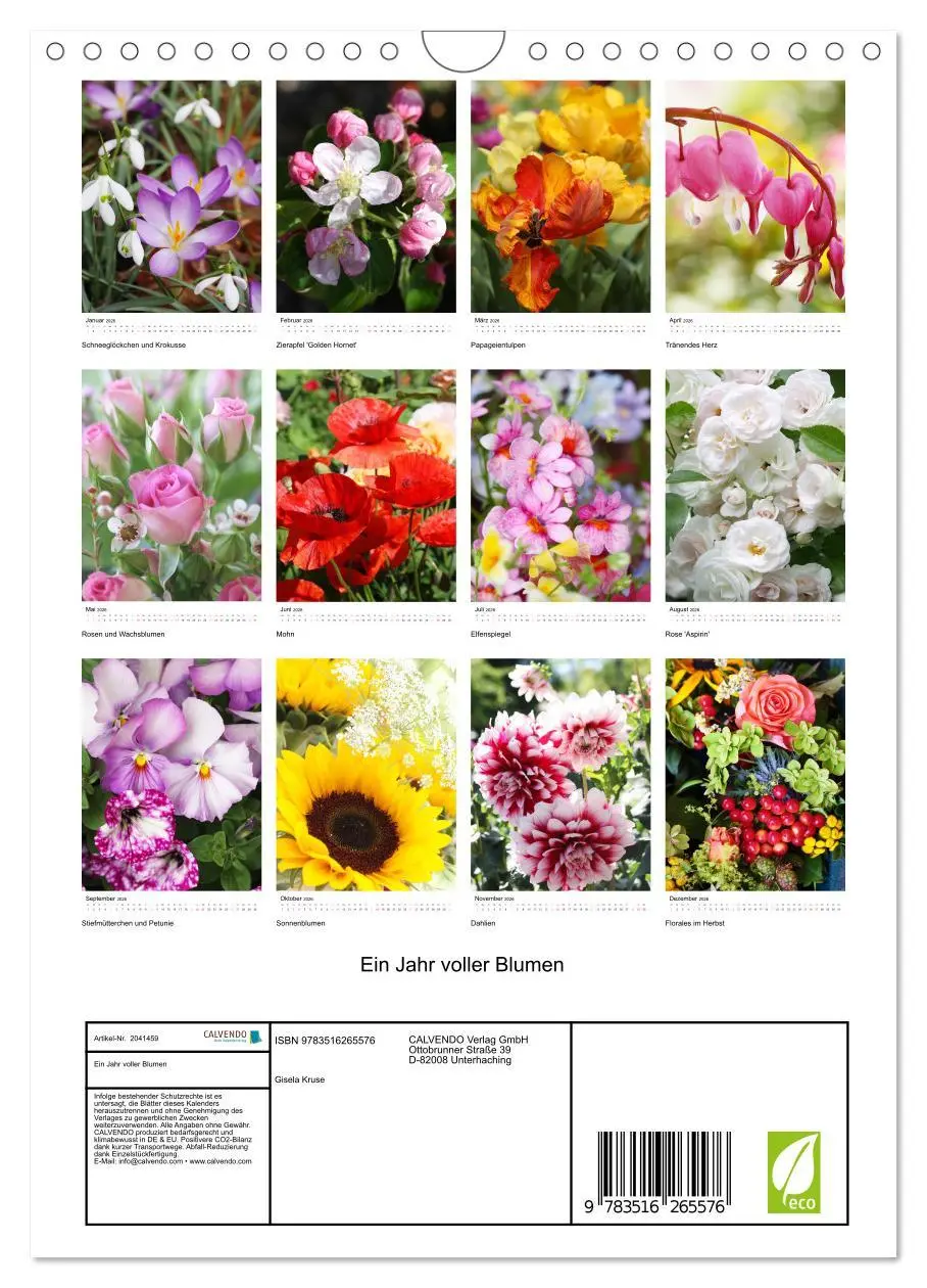 Bild: 9783516265576 | Ein Jahr voller Blumen (Wandkalender 2026 DIN A4 hoch), CALVENDO...