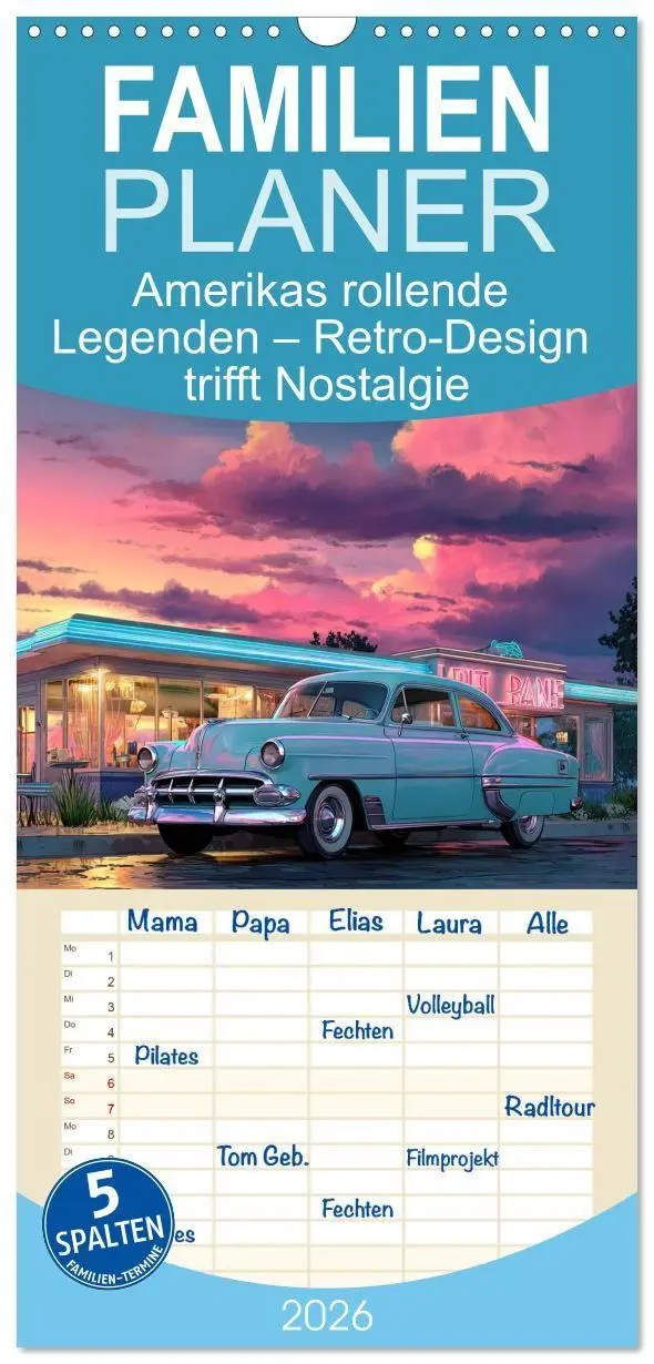 Cover: 9783516715576 | Familienplaner 2026 - Amerikas rollende Legenden - Retro-Design...