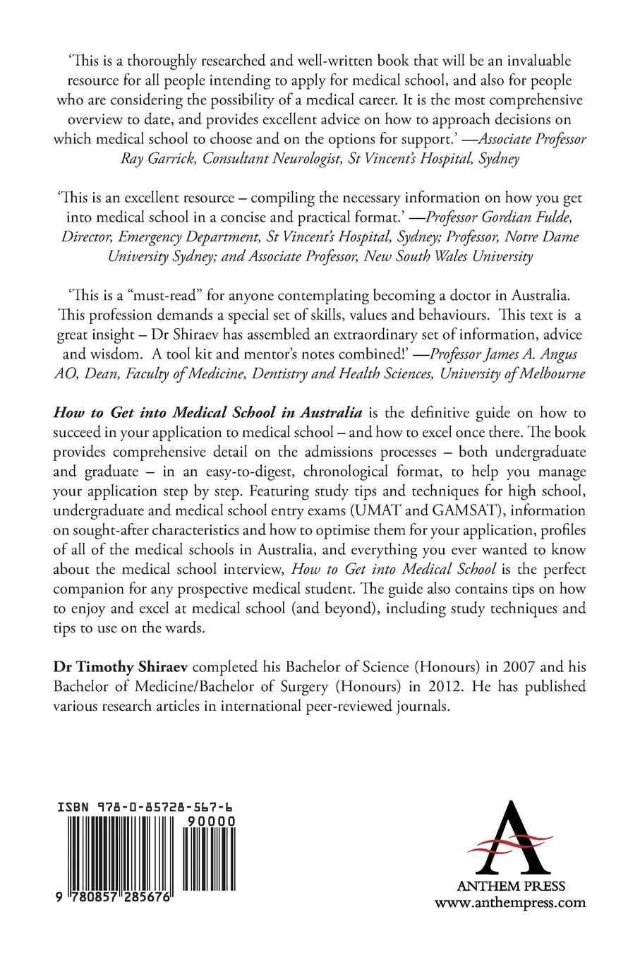 Rückseite: 9780857285676 | How to Get Into Medical School in Australia | Timothy Shiraev | Buch