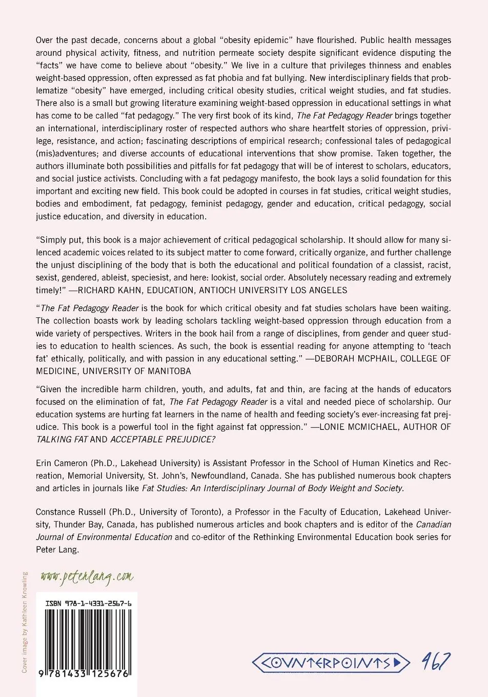Rückseite: 9781433125676 | The Fat Pedagogy Reader | Erin Cameron (u. a.) | Taschenbuch | 292 S.