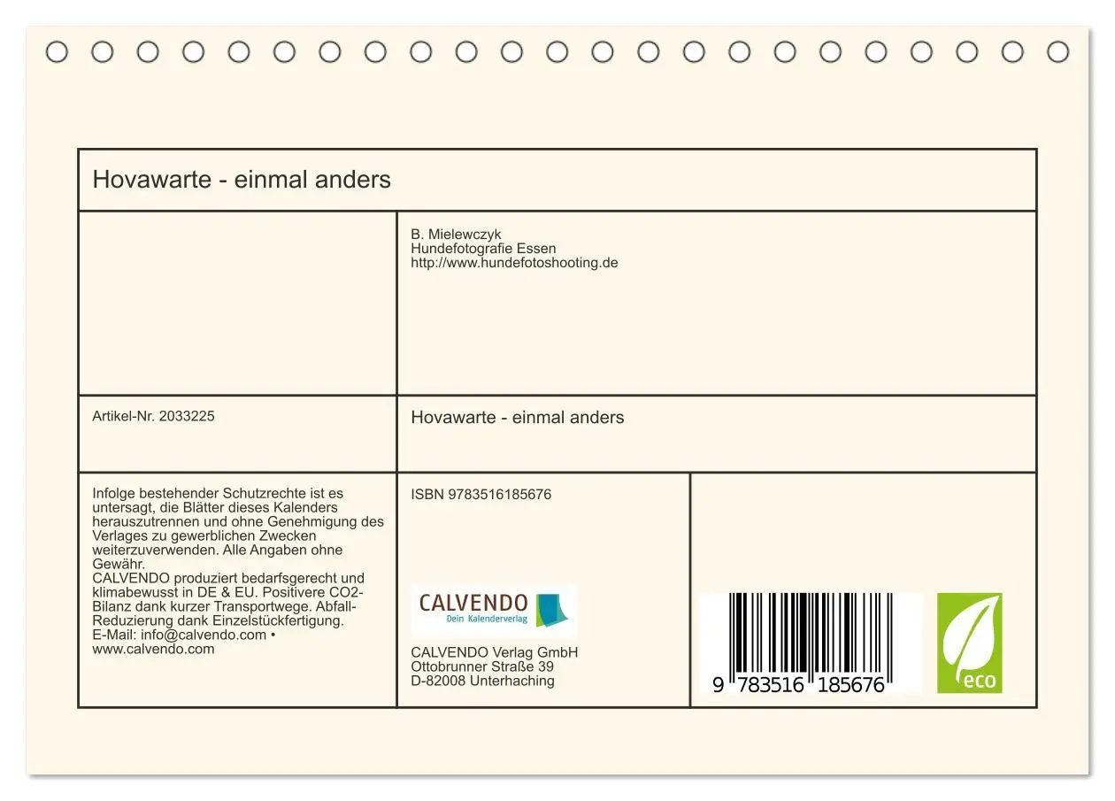 Bild: 9783516185676 | Hovawarte - einmal anders (Tischkalender 2026 DIN A5 quer),...