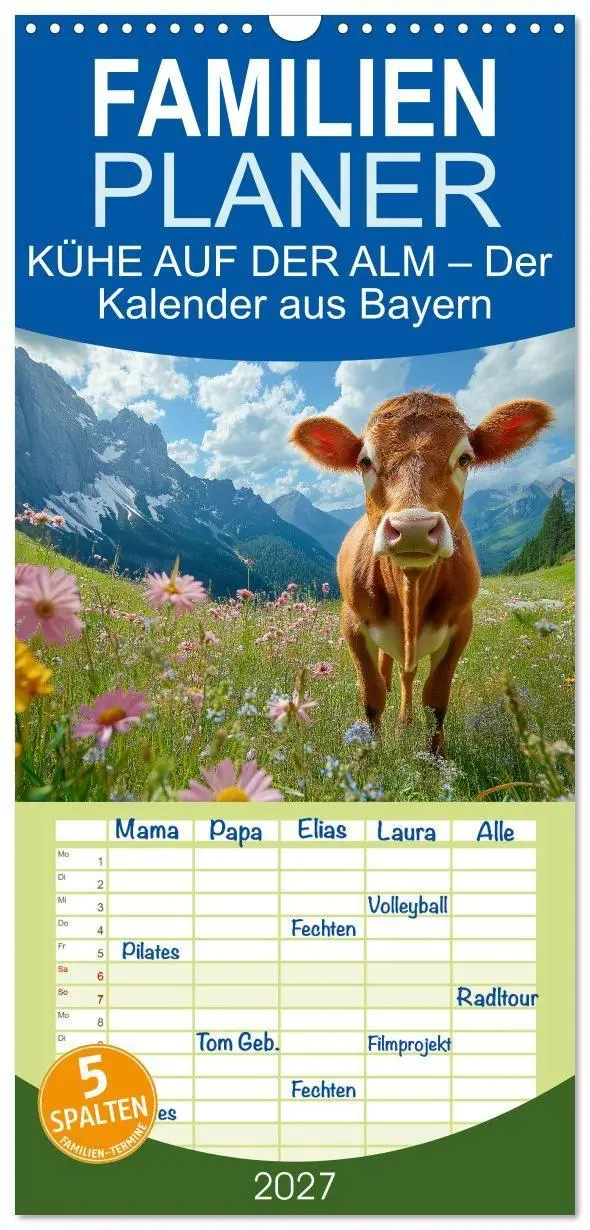 Cover: 9783594305676 | Familienplaner 2027 - KÜHE AUF DER ALM - Der Kalender aus Bayern...