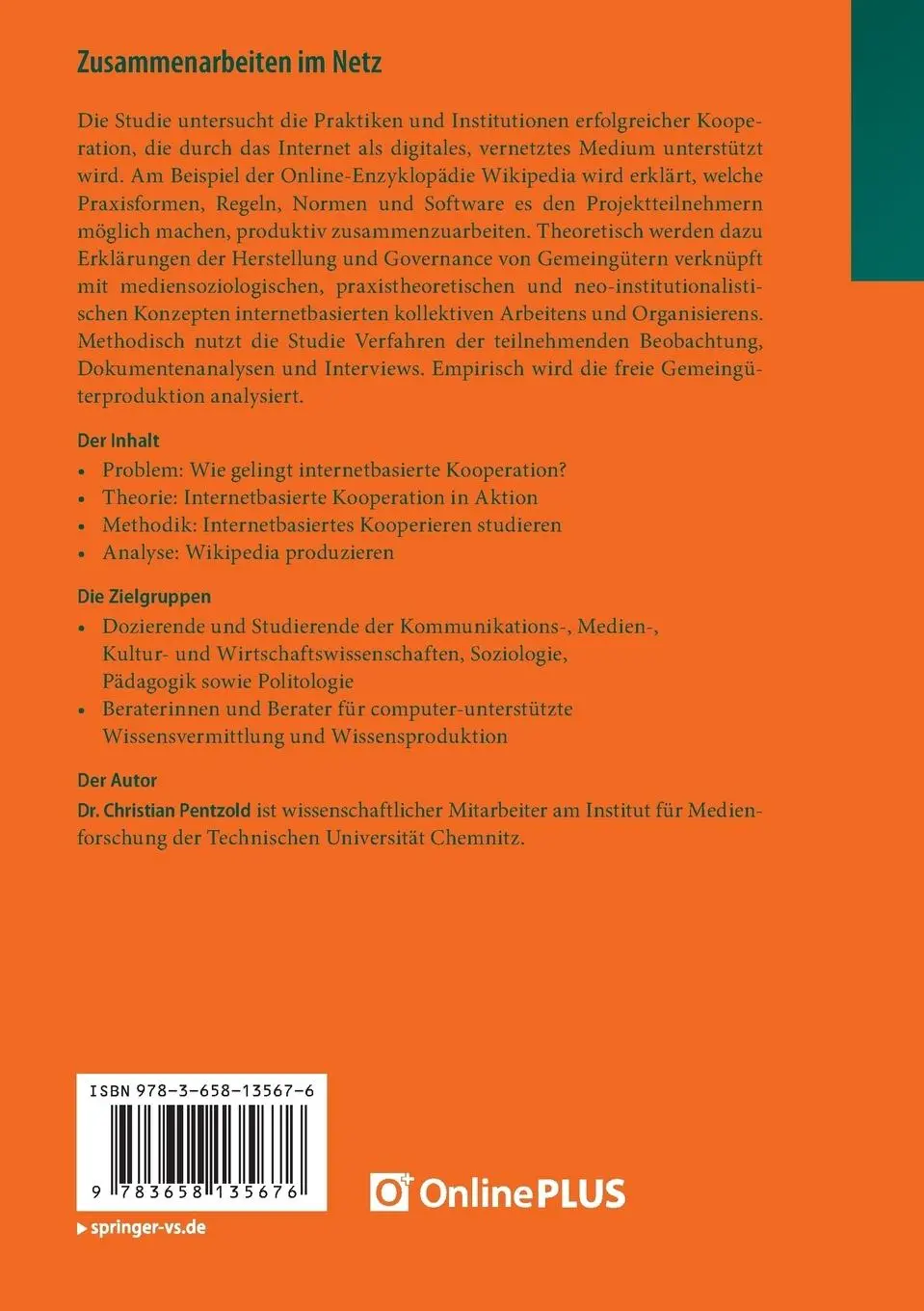 Rückseite: 9783658135676 | Zusammenarbeiten im Netz | Christian Pentzold | Taschenbuch | xi