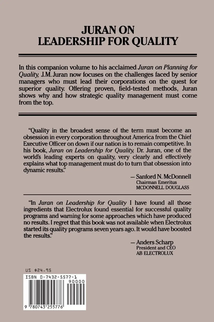 Rückseite: 9780743255776 | Juran on Leadership for Quality | J. M. Juran | Taschenbuch | Englisch