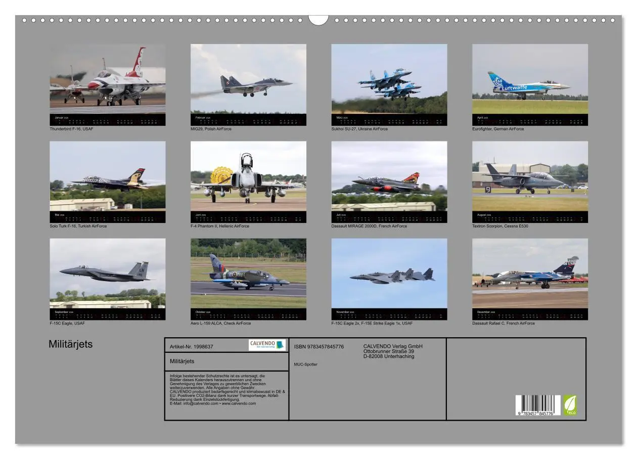 Bild: 9783457845776 | Militärjets (Wandkalender 2026 DIN A2 quer), CALVENDO Monatskalender