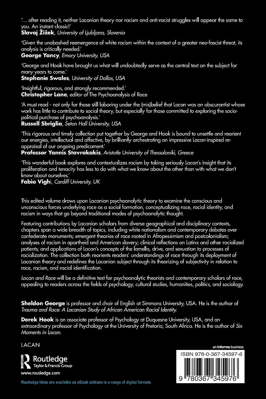 Rückseite: 9780367345976 | Lacan and Race | Racism, Identity, and Psychoanalytic Theory | Buch