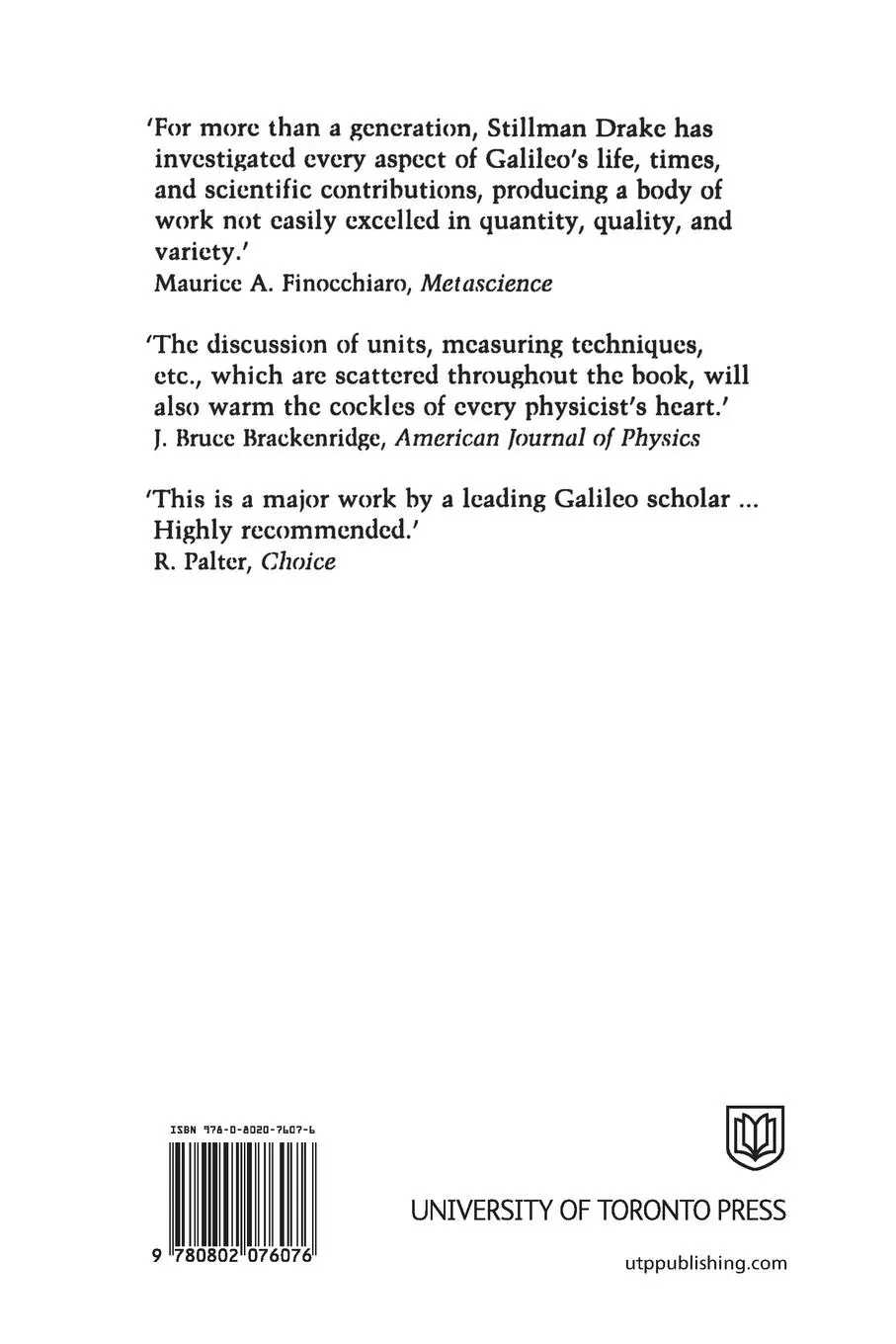 Rückseite: 9780802076076 | Galileo | Pioneer Scientist | Stillman Drake | Taschenbuch | Englisch