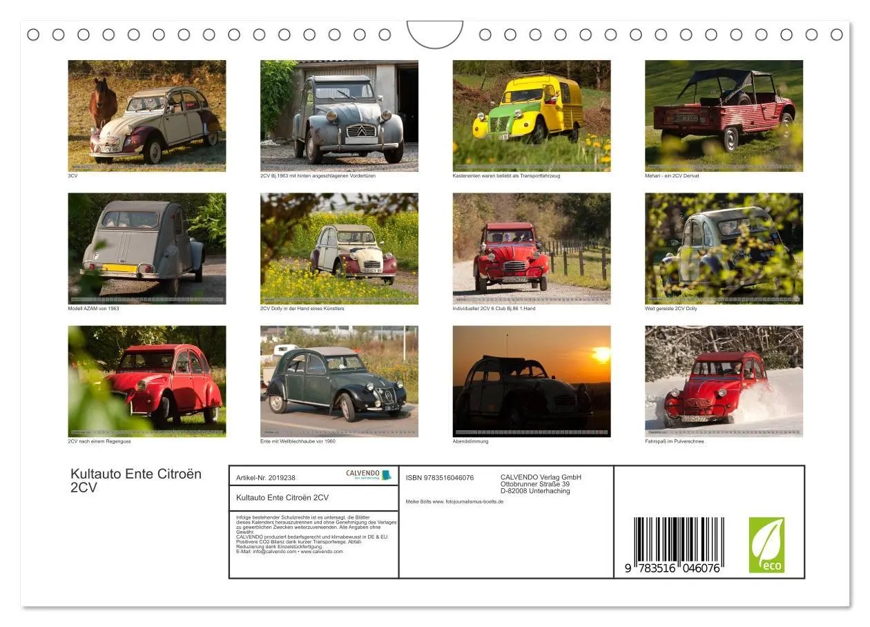 Bild: 9783516046076 | Kultauto Ente Citroën 2CV (Wandkalender 2026 DIN A4 quer), CALVENDO...