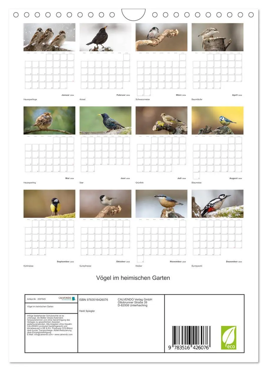 Bild: 9783516426076 | Vögel im heimischen Garten (Wandkalender 2026 DIN A4 hoch),...