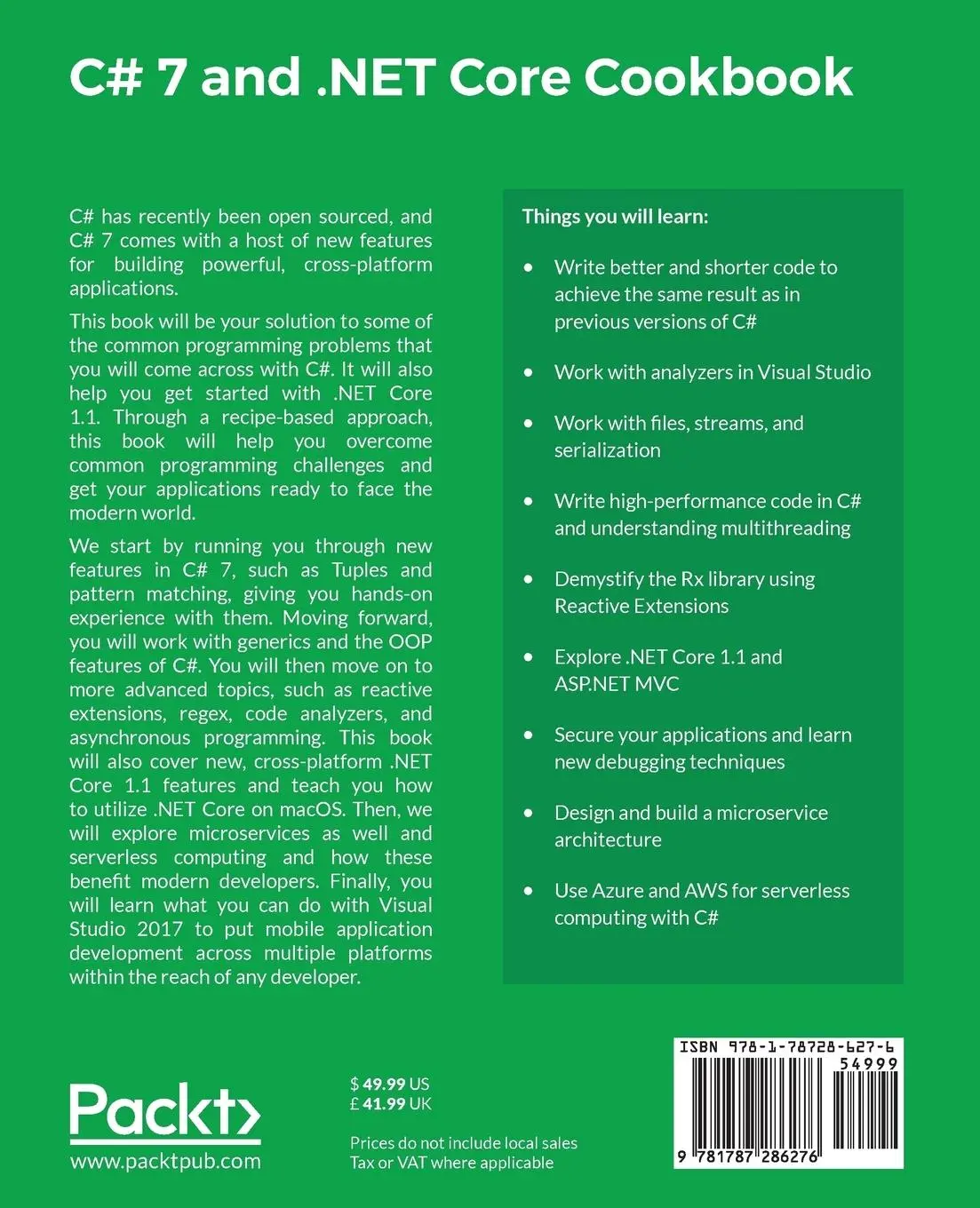 Rückseite: 9781787286276 | C# 7 and .NET Core Cookbook - Second Edition | Dirk Strauss | Buch