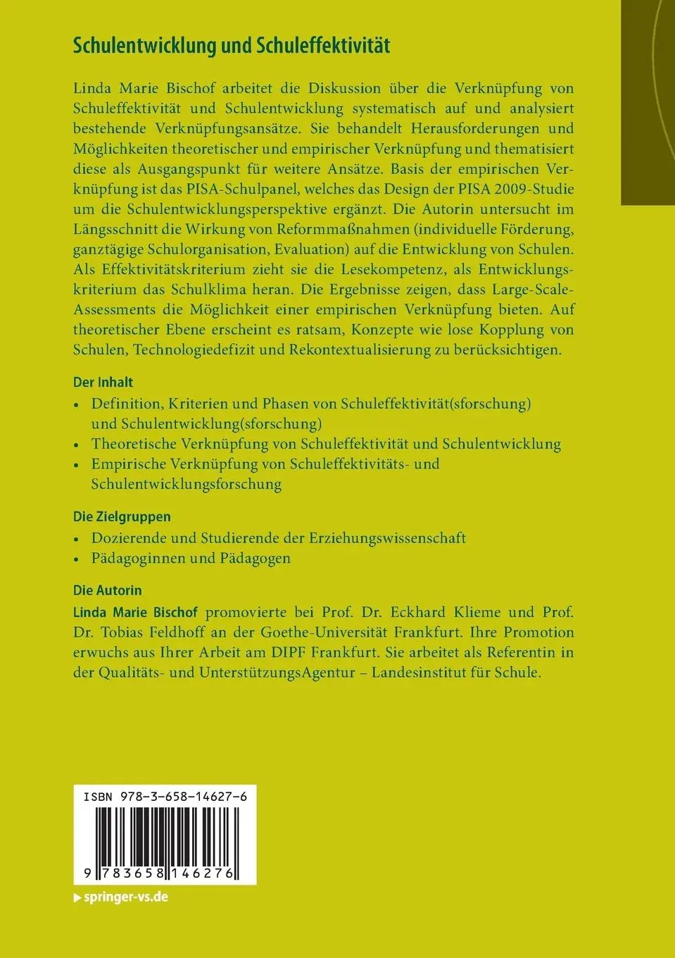Rückseite: 9783658146276 | Schulentwicklung und Schuleffektivität | Linda Marie Bischof | Buch