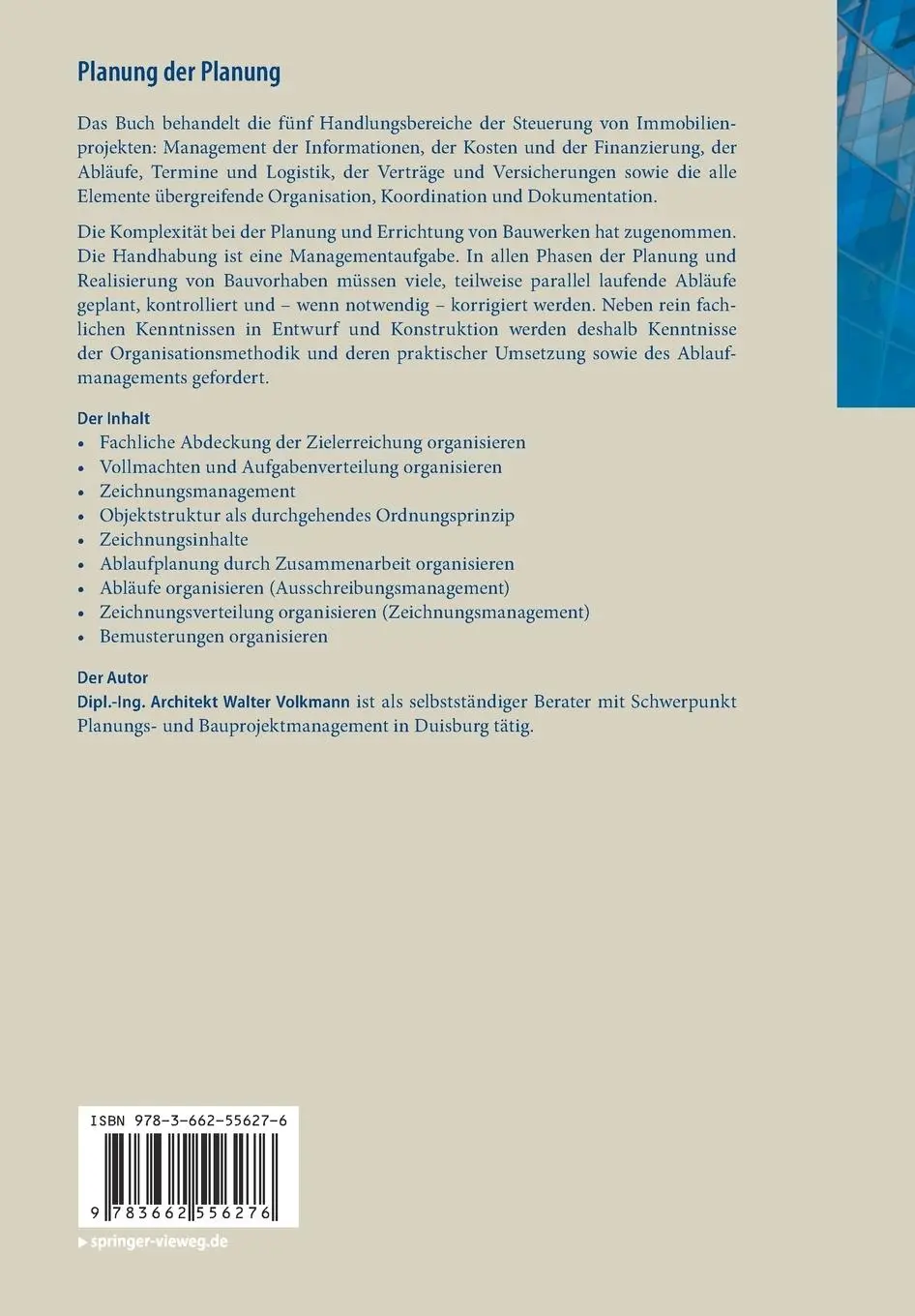 Rückseite: 9783662556276 | Planung der Planung | Kurzanleitung Heft 2 | Walter Volkmann | Buch