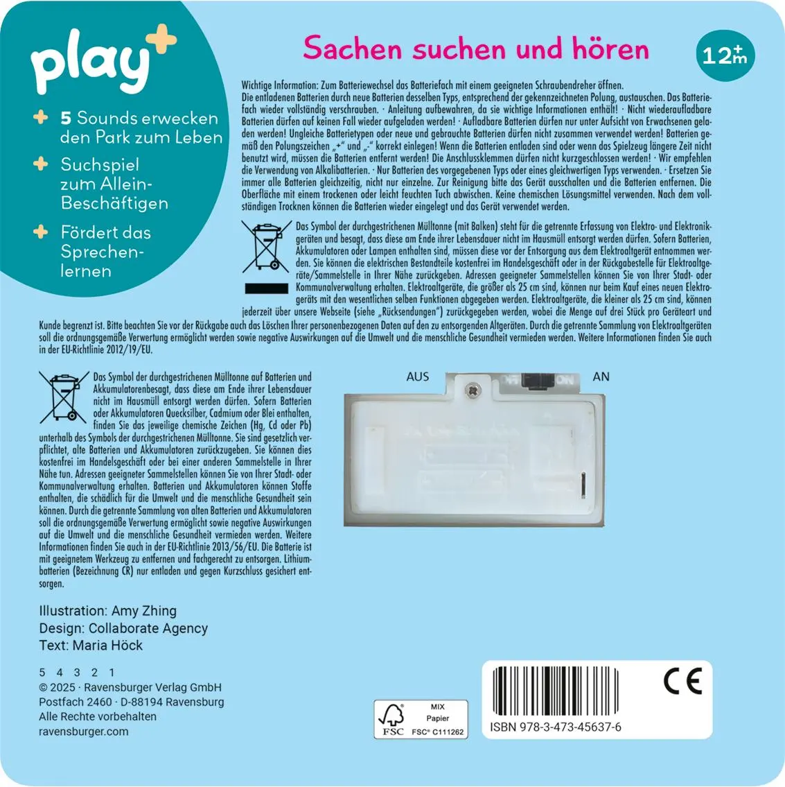 Rückseite: 9783473456376 | Play+ Mein allererstes Soundbuch Im Park - ab 12 Monate | Maria Höck