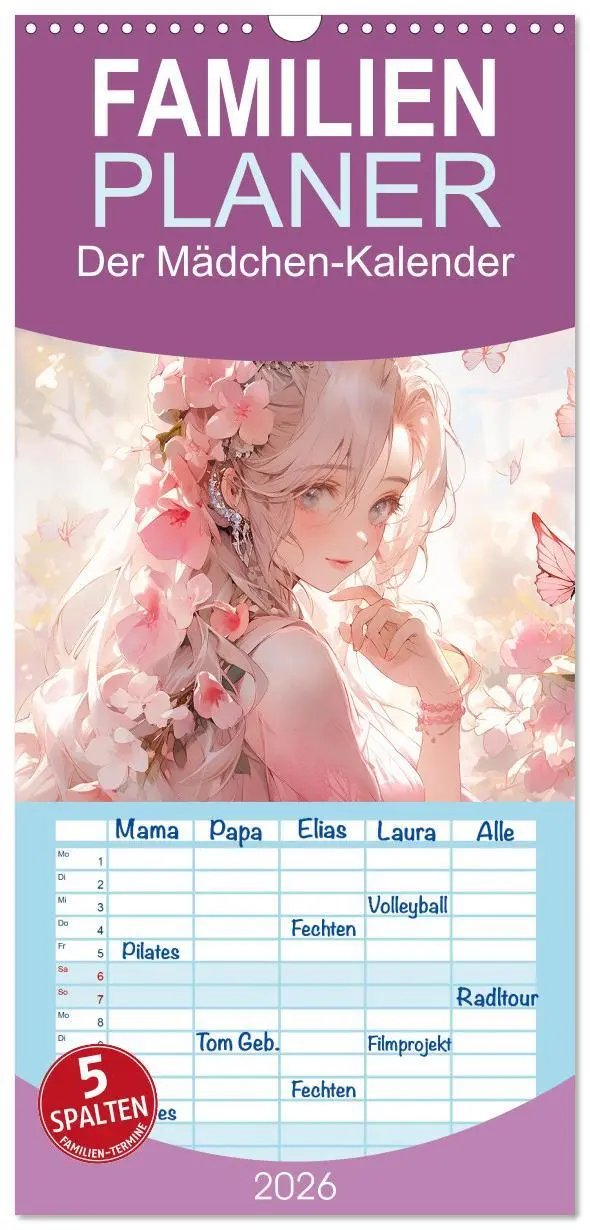 Cover: 9783516496376 | Familienplaner 2026 - Der Mädchen-Kalender mit 5 Spalten...